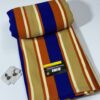 Tissu haut de gamme rayé bleu royal, beige et orange – Coupon 3 mètres pour confection élégante
