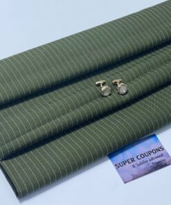 Tissu costume premium vert rayé – Coupon 3 mètres pour confection élégante