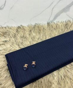 Tissu Bleu Nuit Rayé Haut de Gamme (3 mètres) + Boutons de Manchette – Élégance Classique