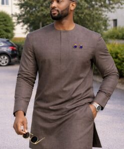 Tissu Uni Élégant Haut de Gamme (3 mètres) + Boutons de Manchette – Style Classe et Moderne