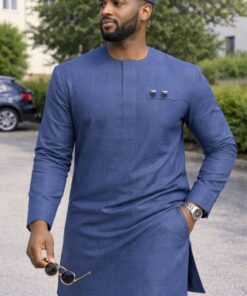 Tissu Homme Bleu Classe – 3 mètres + Boutons de Manchette