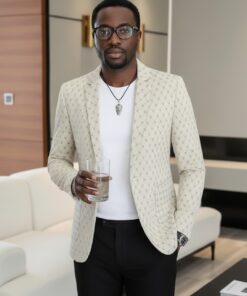 Blazer Homme Premium Beige Motif Élégant – Style Chic Moderne