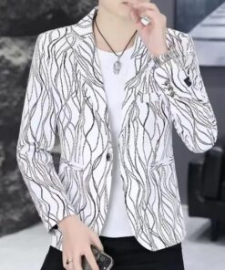 Blazer Homme Premium Blanc Motif Artistique – Style Chic Moderne