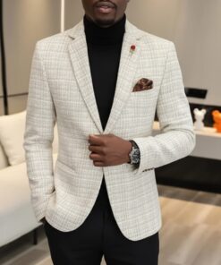 Blazer Homme Premium Beige Texturé – Style Chic Élégant