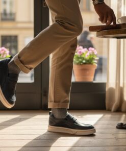 Mocassin Homme Cuir Bleu – Semelle Blanche Moderne