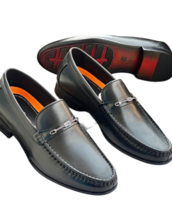 Mocassin Homme Noir à Barre Métallique – Élégance Moderne & Finition Luxe