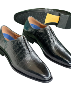 Chaussures Homme Luxe Lacées – Finition Croco Brillante