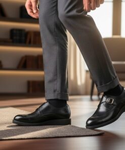 Chaussures Homme Noires Double Boucle – Élégance Intemporelle