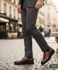 Chaussures Homme Double Boucle Marron Patiné – Élégance Classique Luxe