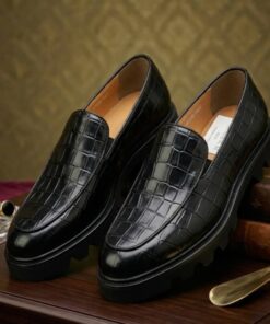 Chaussures Homme Slip-On Croco Noir – Élégance Intense
