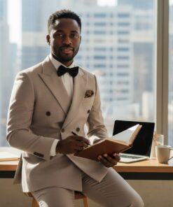 Costume Homme Beige Élégant – Coupe Croisée Premium