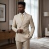 🏷️ Costume Homme Premium Beige Rayé – Élégance Distinguée & Style Prestige