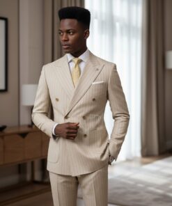 🏷️ Costume Homme Premium Beige Rayé – Élégance Distinguée & Style Prestige