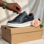 🖤 Sneakers Homme Luxe – Noir Effet Croco Brillant