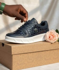 🖤 Sneakers Homme Luxe – Noir Effet Croco Brillant