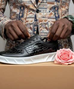 🖤 Sneakers Homme Luxe – Noir Total Effet Croco