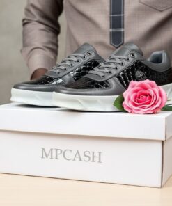 ⚫ Sneakers Homme Premium – Gris & Noir Effet Croco