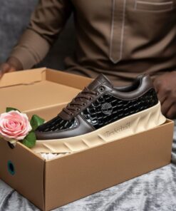 🤎 Sneakers Homme Luxe – Marron & Noir Effet Croco