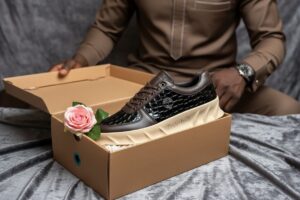 🤎 Sneakers Homme Luxe – Marron & Noir Effet Croco