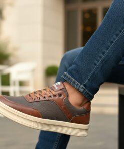 🤎 Sneakers Homme Premium – Marron & Gris Style Dynamique