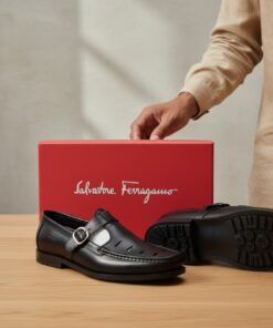 Chaussure Homme Luxe Salvatore Ferragamo Noir – Sandale Cuir Premium Élégante