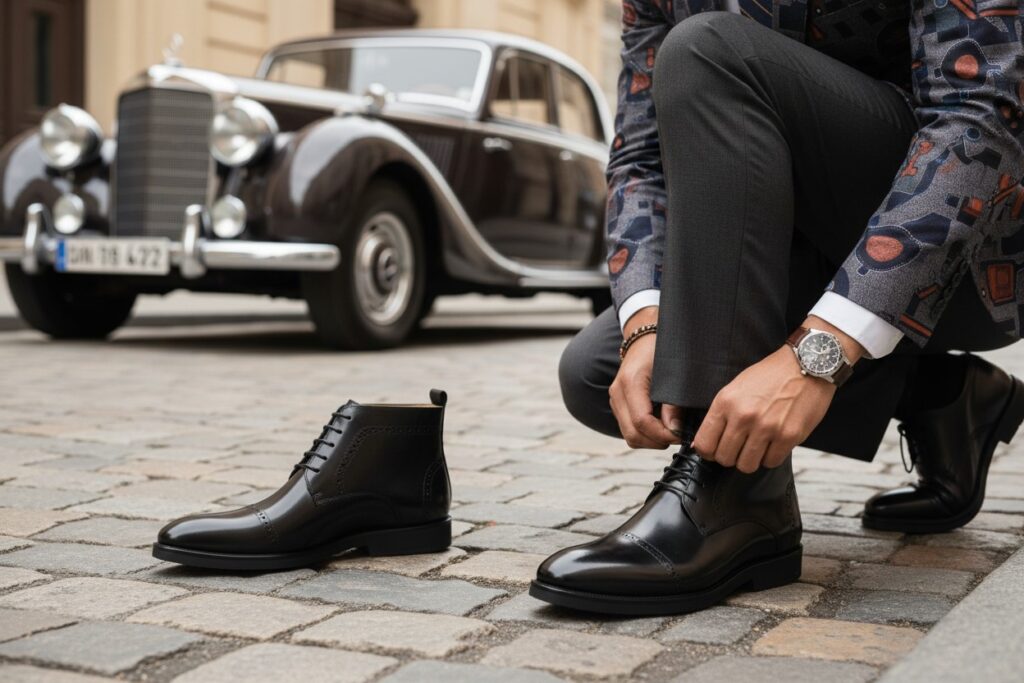 Bottines Homme Luxe en Cuir Noir Premium – Élégance Intemporelle & Confort Absolu