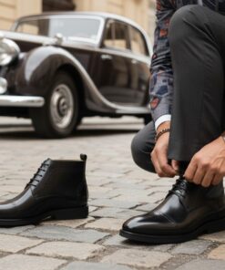 Bottines Homme Luxe en Cuir Noir Premium – Élégance Intemporelle & Confort Absolu