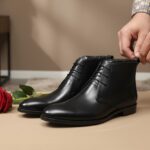 Chaussures Homme Luxe en Cuir Noir Premium – Modèle Bottine Élégance Montante – Confort & Style Haut de Gamme