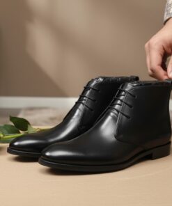 Chaussures Homme Luxe en Cuir Noir Premium – Modèle Bottine Élégance Montante – Confort & Style Haut de Gamme