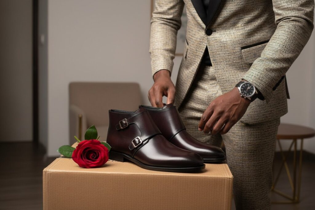 Chaussures Homme Luxe en Cuir Acajou Patiné à Double Boucle – Élégance Premium
