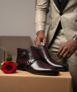 Chaussures Homme Luxe en Cuir Acajou Patiné à Double Boucle – Élégance Premium