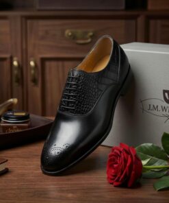 Chaussures Homme en Cuir Noir – Style Croco Élégant à Lacets