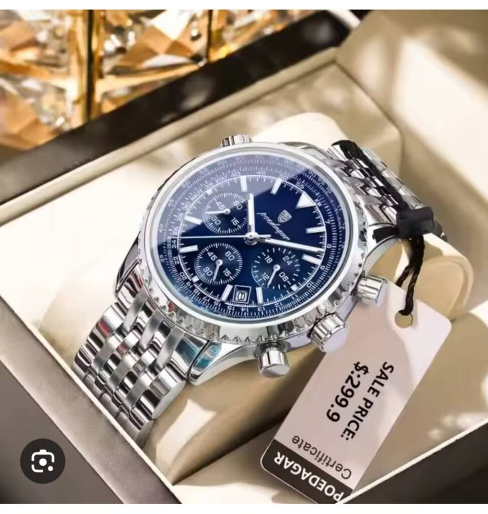 ⌚ MONTRE HOMME CHRONOGRAPHE PREMIUM — SILVER BLUE EDITION