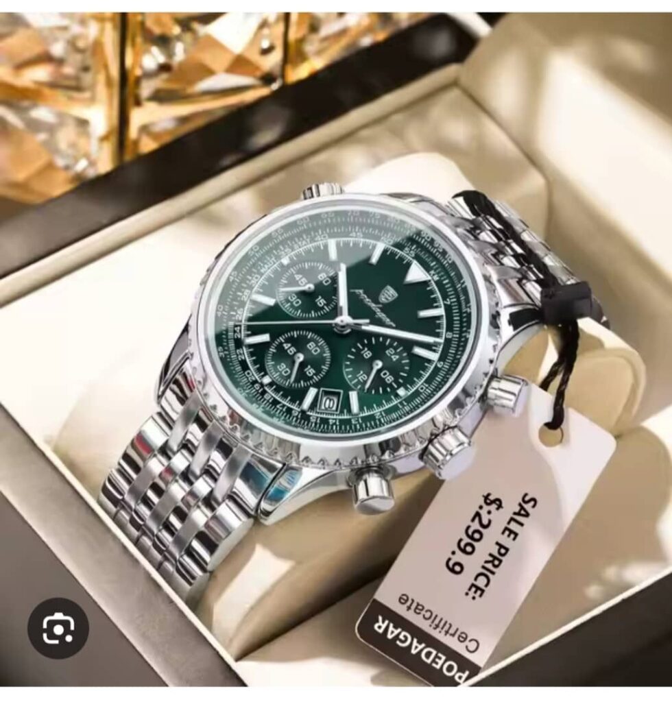 ⌚ MONTRE HOMME CHRONOGRAPHE GREEN SILVER — ÉDITION PREMIUM LUXE