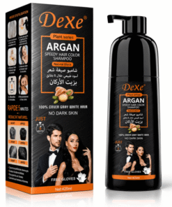 Shampoing Colorant Dexe Argan Noir Naturel 420 ml – Couvre les Cheveux Blancs en 5 Minutes