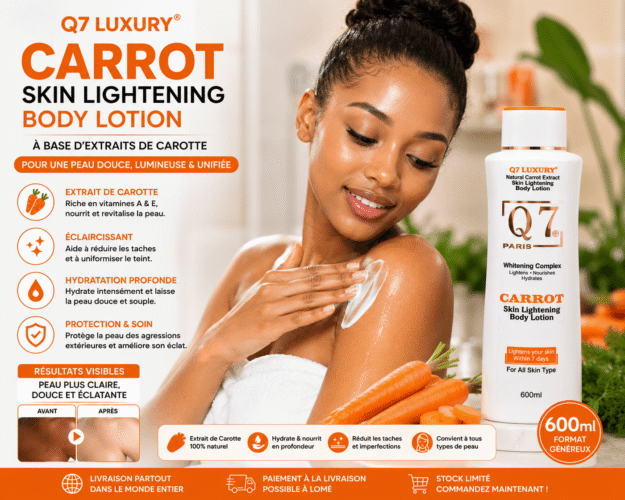 Q7 Luxury Carrot Skin Lightening Body Lotion – Lait Corporel à l'Extrait de Carotte – 500 ml