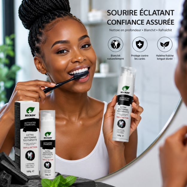 BECKON Activated Charcoal Extra Whitening Toothpaste – Triple Action 100 g